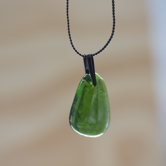 Wine Glass Necklace Green Black Recycled Alcohol Bottle Unique Gift Her Seaglass - Picture 5 of 6